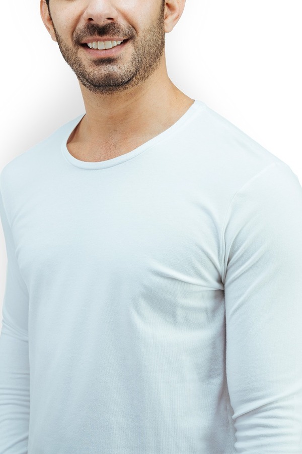 Playera Manga Larga Básica Blanca Stretch Muscle Fit Para Caballero